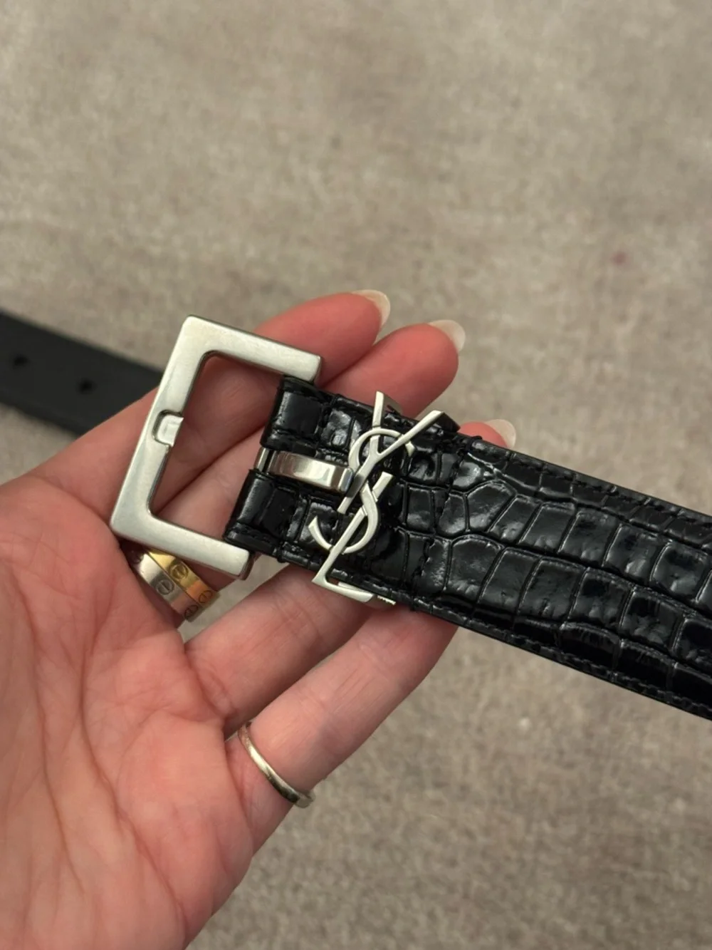 SAINT LAURENT Monogram Belt in Matte Crocodile-Embossed Leather - Picture 2 of 5